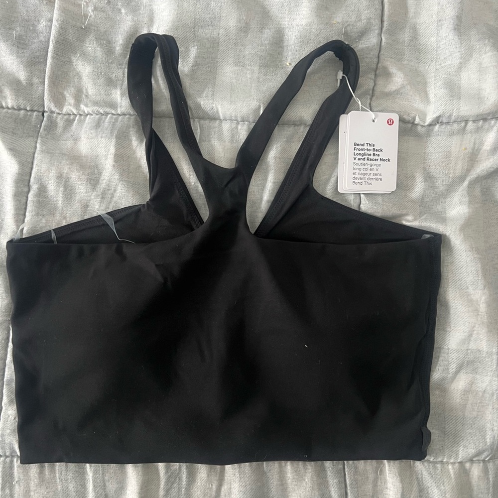 lululemon athletica Black Bend this Front to back Longline Bra V and Racer Neck